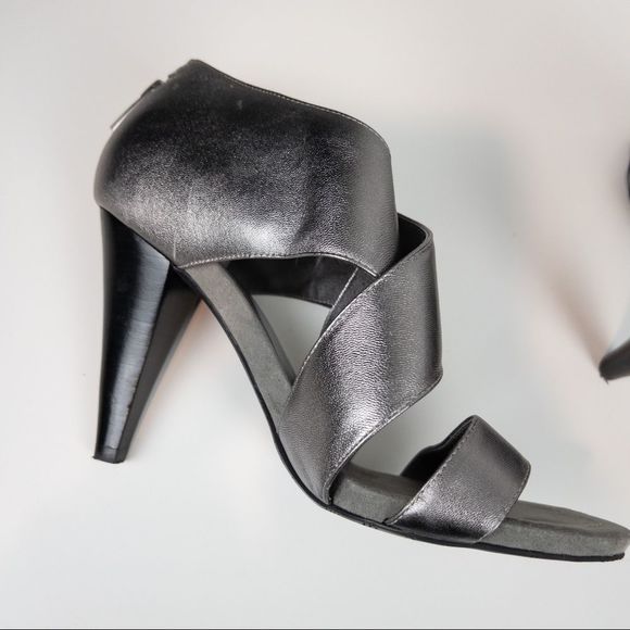 Marc Fisher Pewter Leather Wrap Heel Sandals - Size 9 - Picture 10 of 10